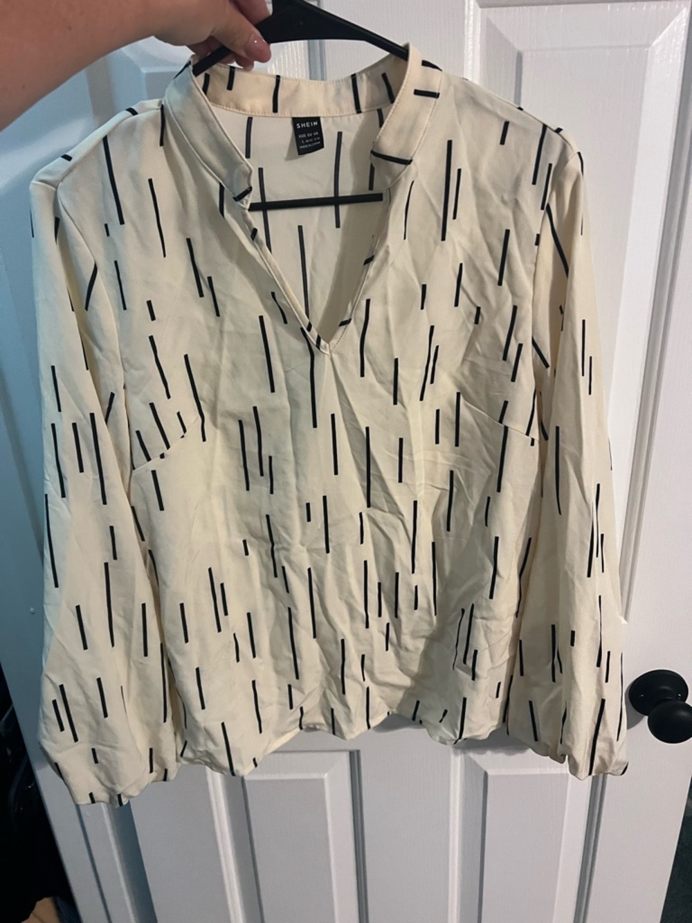 SHEIN Cream Blouse with Black Dash Print